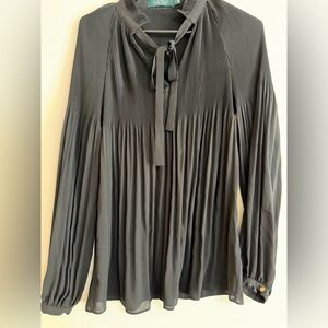 Ralph Lauren Black Pleated Tie-Neck Blouse